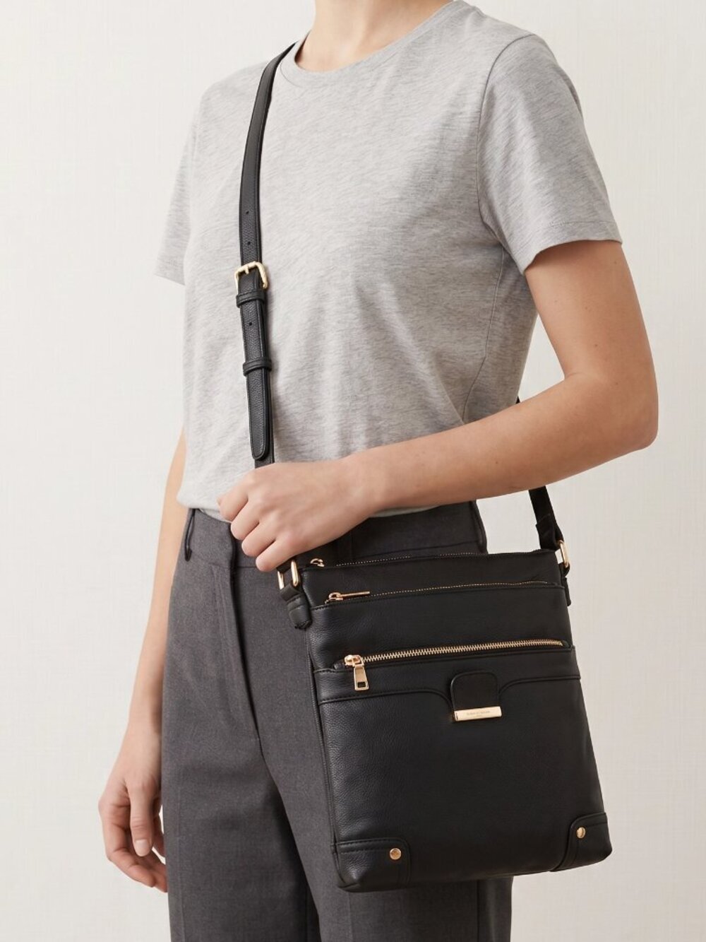 Isabelle Black Crossbody messenger Shoulder Bag with Gold Hardware‎